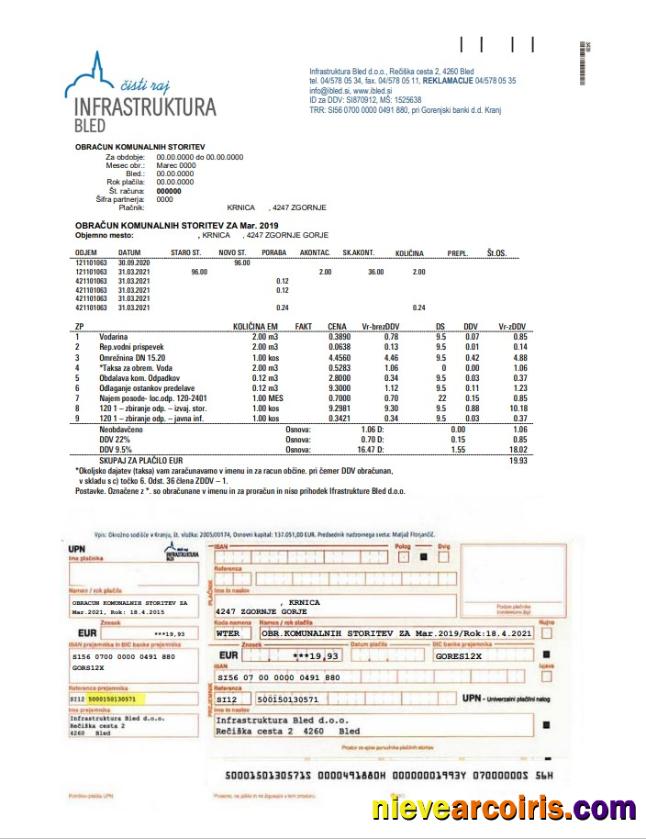 Slovenia Infrastruktura Bled utility bill